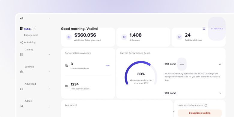 HelloRep platform home screen