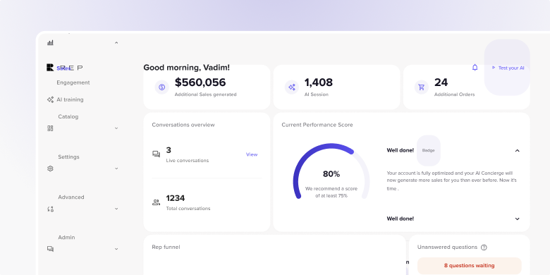 HelloRep dashboard overview