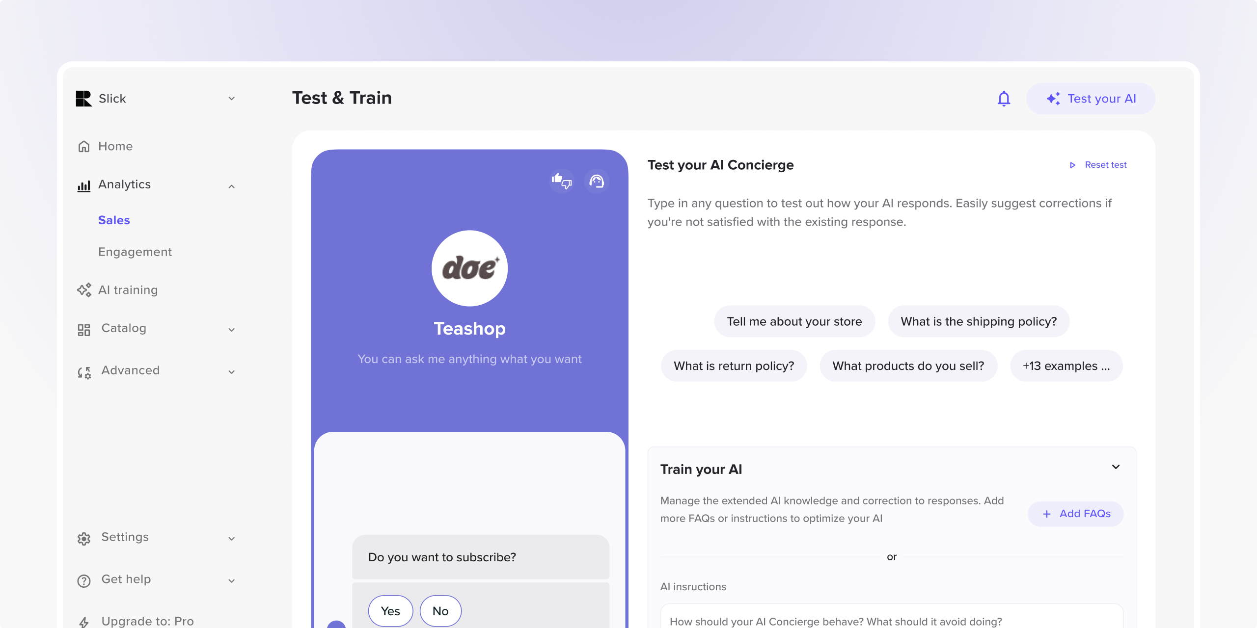 HelloRep Test & Train screen