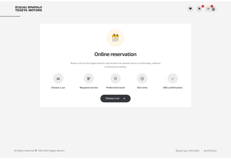 Tegeta reservation platform booking flow
